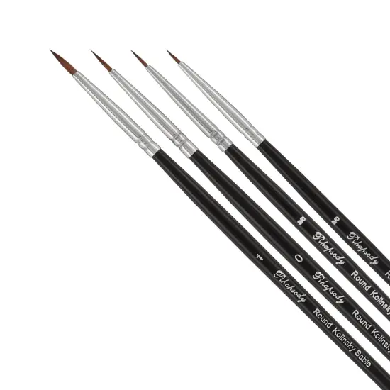 Creative Mark Rhapsody Kolinsky Sable Brushes for Professional Watercolorists- Round Precision Set of 4 Excellent Spring, Full Belly, Split-Proof Points, Chrome Ferrules, Short Handle, English Sizing {1}