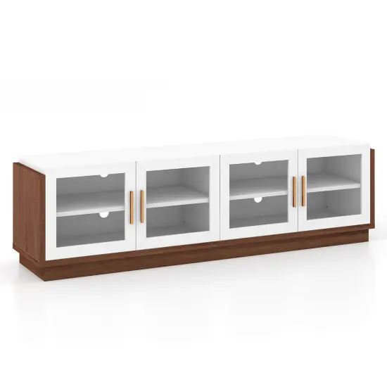 70 Inch Large TV Stand with Multi-Functional 4-Door Cabinet and 2 Adjustable Shelves White {3}
