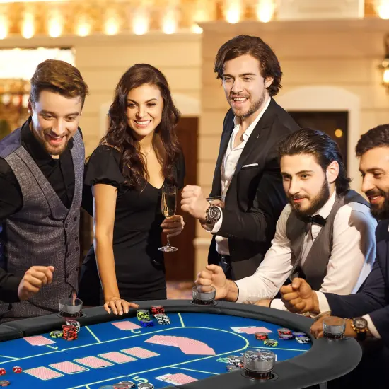 Felt Poker Table with Cup Holders and Padded Armrests Blue {2}