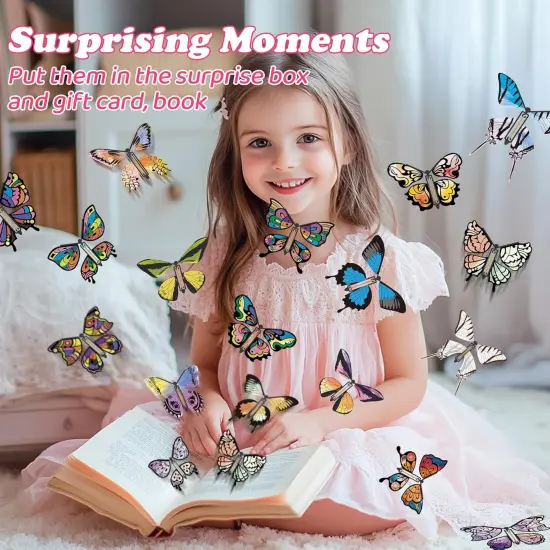 DIY Butterfly Activity Craft Kit for Kids, 16 Paper Butterflies and 13 Color Pens, Make Your Own Rubber Band Wind Up Butterfly Toy, Perfect for Party Games, School Activities, Surprise Cards {2}