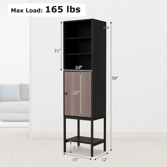 57 Inch Bathroom Tall Cabinet with and 3-Position Storage Adjustable Shelves and 1 Door Black {5}