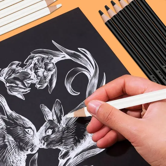 6 Black 6 White oil color pencils coloring drawing pencil oil-based wooden colored pencils for artists beginners artists, 12 pack {3}