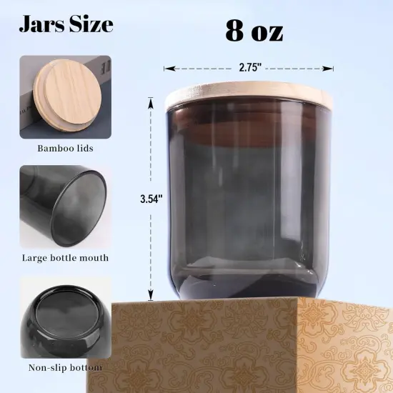 12PCS 8oz Smoke Gray Glass Candle Jars with Lids - Perfect for Candle Making, Storage & Gifts {2}
