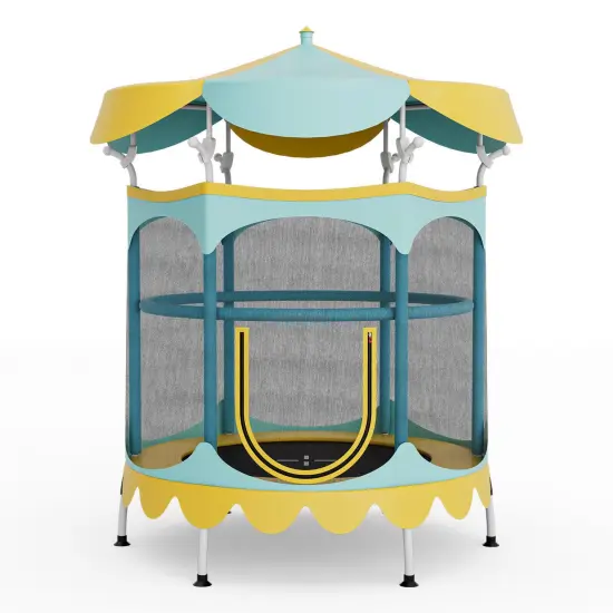 Kids Trampoline with Detachable Canopy, Safety Net, Zipper Door and Foam Padding Yellow {1}