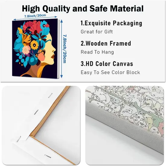 Flowers Girls Paint by Numbers Kit for Adults Framed - Acrylic Easy Paint by Numbers for Adults Beginner, DIY Paint by Numbers on Canvas for Home Wall Decor 8x8inch {4}