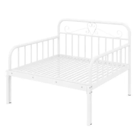 Twin Size Extendable Metal Daybed with Guardrails and Armrests White {4}