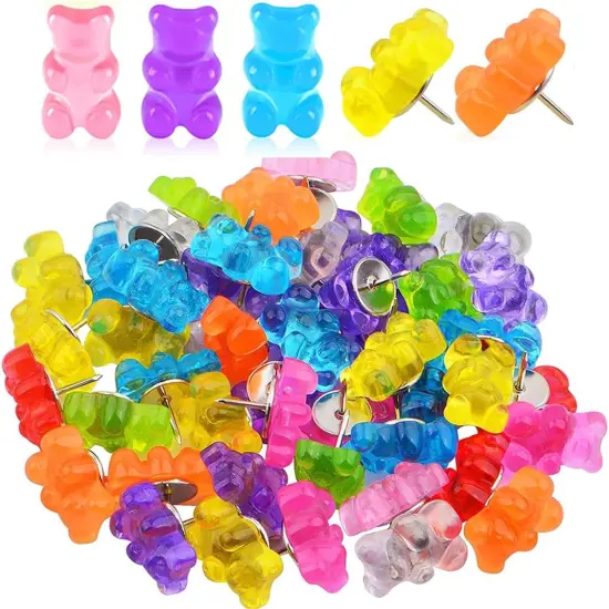 25pcs Colorful Translucent Gummy Bear Push Pins Cute Resin Bear Thumb Tack Decorative Pushpins with A Box for Home Office Bulletin Board Corkboard Hanging Posters {2}