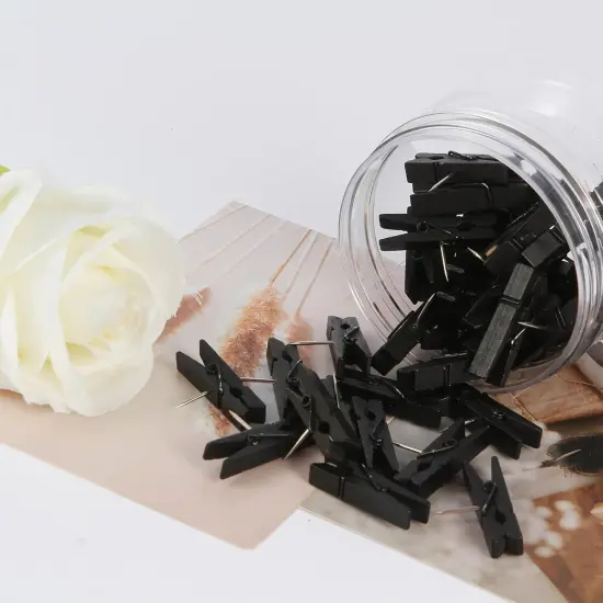 50-Pack Black Push Pins with Spring-Loaded Wooden Clips, Damage-Free Cork Board Tacks for Artwork, Photos & Notes (No-Mark Design) {4}