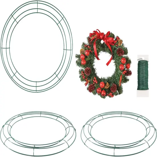 Wire Wreath Frame, 3 Pack 12" Ring Round Metal DIY Floral, Decorations Wire Wreath with Green Craft Wire, Home Decorations {1}