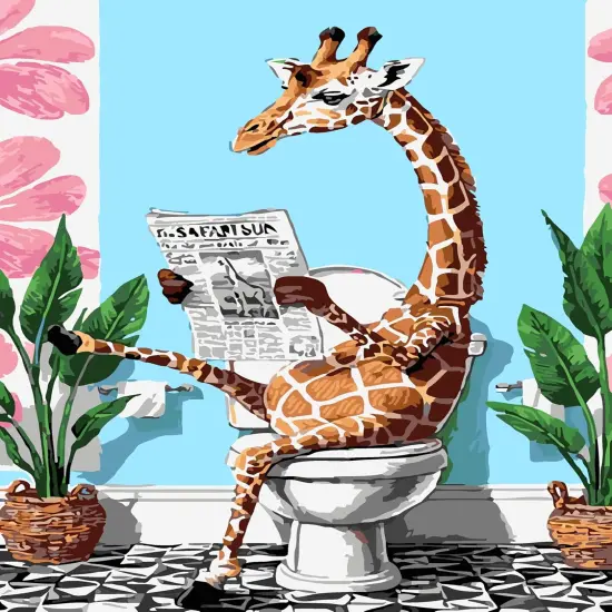Paint by Number Kit for Adult, Easy Toilet Giraffe Acrylic Paint by Numbers Kits on Canvas, Animal Oil Painting Kits Adults' Paint-by-Number Kits for Home Wall Decor 12x16inch {1}