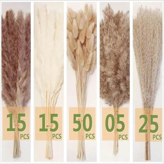 Natural Dried Pampas Grass Decor, 110 PCS Pampas Grass Contains White Bunny Tails Dried Flowers, Artificial Flowers for Bathroom Decor, Bathroom Wall Decor, Office Decor and Baby Shower Decorations {2}