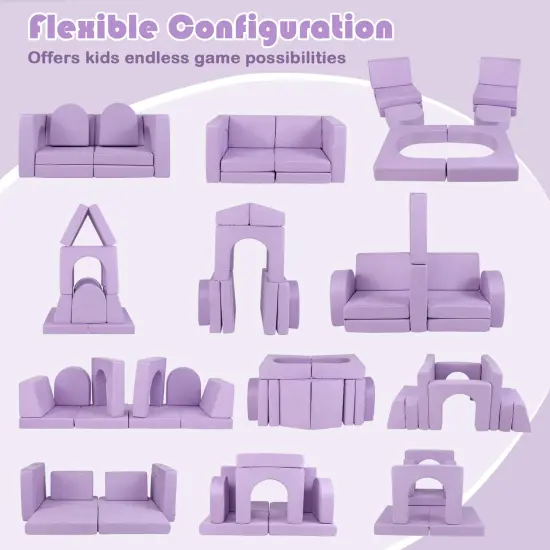 Suede 8-Piece Kids Climbing Blocks Set with Cushions, Arches and Modular Design Purple {6}