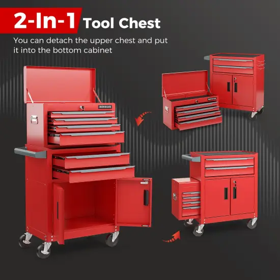 6-Drawer Rolling Tool Storage Chest with Universal Wheels and 2 Door Bottom Cabinet Red {6}
