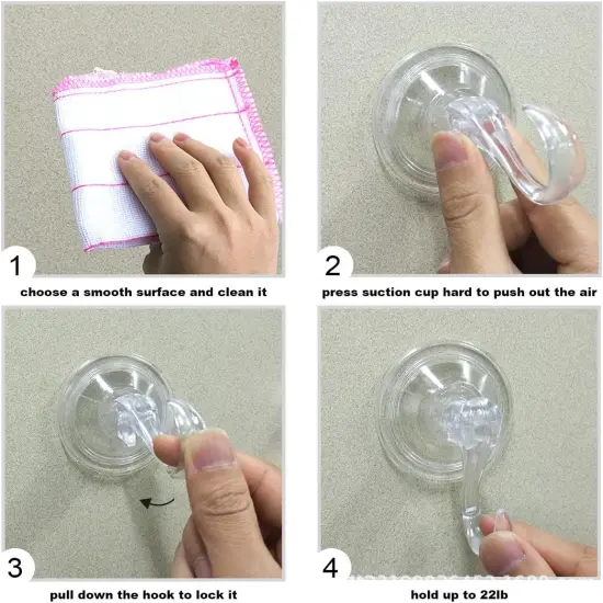 4 pack Suction Cup Heavy-Duty Hook，Large Clear Reusable Wreath Vacuum Hook，use for Windows Tiles Glass Smooth Doors and Mirrors {3}