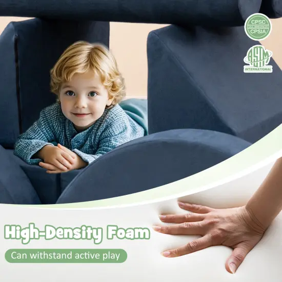 Velvet Suede 13-Piece Kids Modular Play Couch, Soft and Safe Design Gray {6}