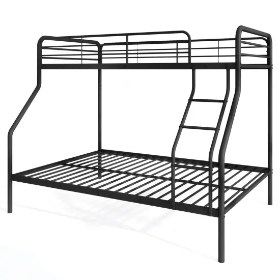 Twin Over Full Metal Bunk Bed with Guardrails, Ladder, Storage Space and Sturdy Construction Black {1}