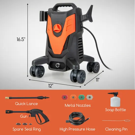 2400 PSI Electric Pressure Washer with 4 Universal Wheels Ideal for Clean to All Type of Surface Orange {3}