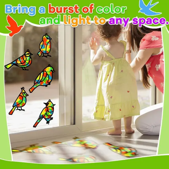 2 Sets Spring Bird Suncatchers Activity Craft Kit DIY Birds Window Stained Glass Effect Paper {5}