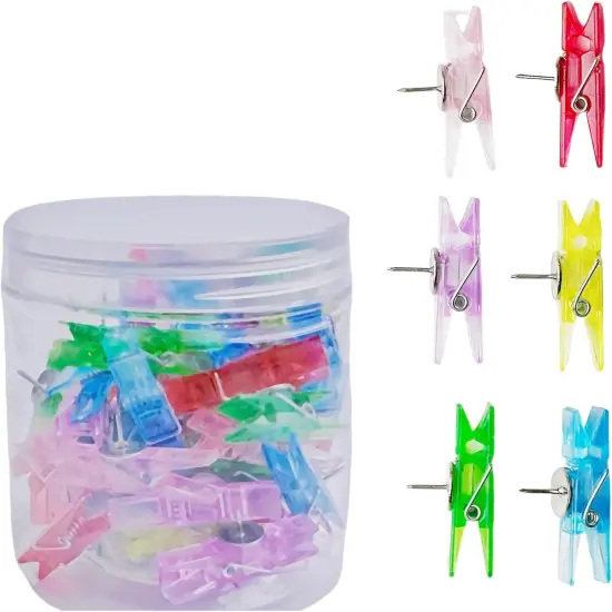 60 Pcs Push Pin Clips with Clips Pins Clips Creative Paper Clips Colorful Thumbtack Clips Plastic Push Pins for Christmas Cork Board Bulletin Boards Photos Walls Projects Drawings Map {1}