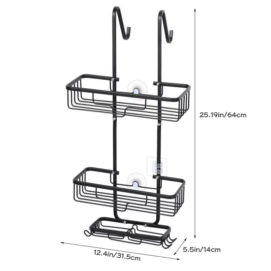 Over The Door Shower Caddy Organizer – 3-Tier Aluminum Hanging Bathroom Storage with 2 Baskets, 4 Hooks & Soap Holder, Rustproof & No Drill Installation (Black) {3}