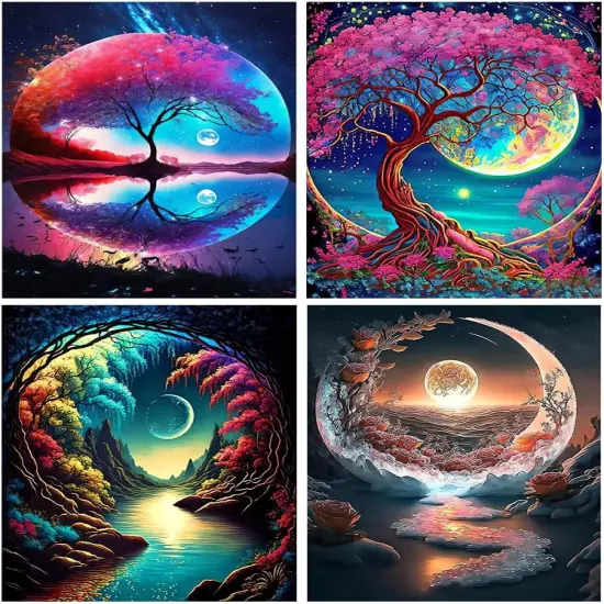 4 Pack Paint by Numbers for Adults Beginner - Mountain Moon Starry Lake Adult Paint by Numbers Kits on Landscapes Painting Kits for Kids Beginner, Painting by Numbers Perfect for Home Decor 12x16 Inch {1}
