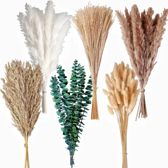 Boho Pampas Grass Decor, Naturally Dried Pompas, Bunny Tails Dried Flowers, and dried eucalyptus. Perfect for Weddings {3}