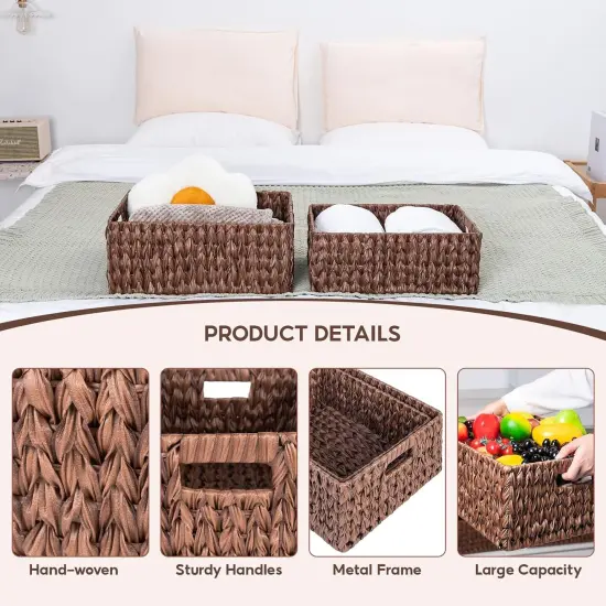 Large Spring Wicker Basket, Waterproof Wicker Storage Basket, Odorless Plastic Woven Baskets for Organizing, Rectangle Rattan Baskets with Handle {5}