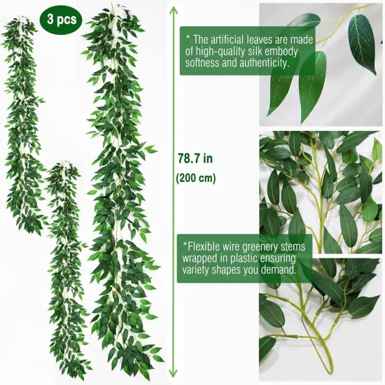 3 Strands Artificial Italian Ruscus Vines 78" Silk Italian Ruscus Greenery Garland with Green Leaves Faux Greenery Stems for Table Centerpieces Wedding Arch Flowers Home Decor {2}