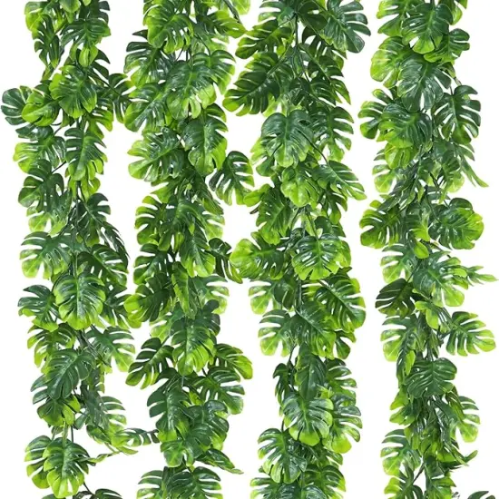 4Pcs Artificial Monstera Leaf Vines, 5.6Ft Fake Hanging Greenery Plants Tropical Palm Leaves Ivy Vine Monstera Garland for Home Garden Porch Patio Hawaiian Party Indoor Outdoor D&eacute;cor {1}