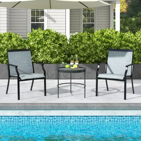 2 Piece Patio Dining Chairs with Fabric Seat and Metal Frame Suitable for Multiple Outdoor Places Blue {3}