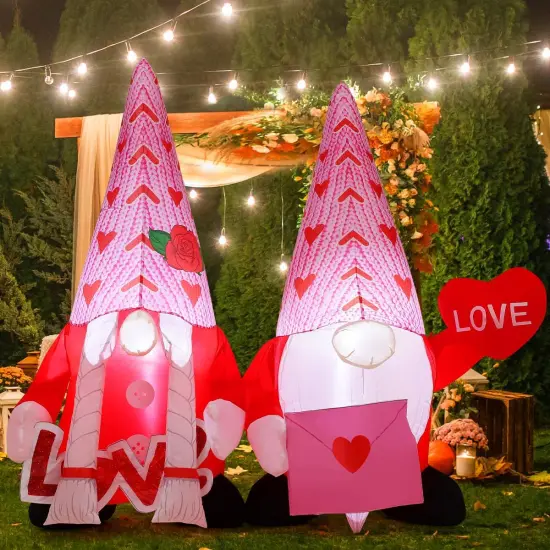 5.5 FT Long Valentines Day Inflatables Gnomes Outdoor Decorations Blow Up Yard Pink Gnomes Couple with Built-in LEDs for Garden Lawn Indoor Decor {1}