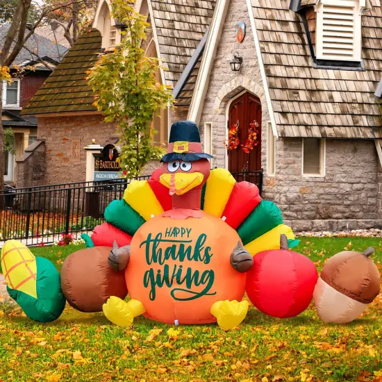 8FT Thanksgiving Inflatables Decorations, Turkey and Vegetables Blow Up with LED Lights for Autumns Fall Happy Thanksgiving Festival Outside Indoor Outdoor Lawn Holiday D&eacute;cor Harvest. {1}