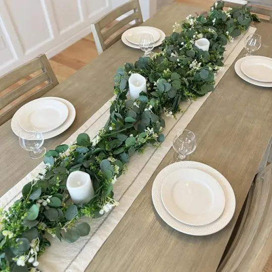 4 Pack 5.9Ft Eucalyptus Garland,Artificial Eucalyptus Flowers Leaves Table Greenery Garland Wreath Vines for Wedding Party Table Fireplace Bedroom Wall Room Decor {3}