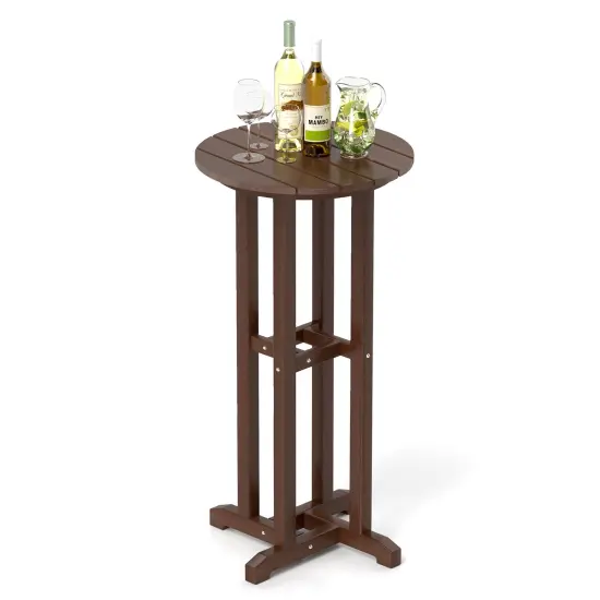 HDPE Round Outdoor Patio Bar Table with Stainless Steel Frame Brown {4}