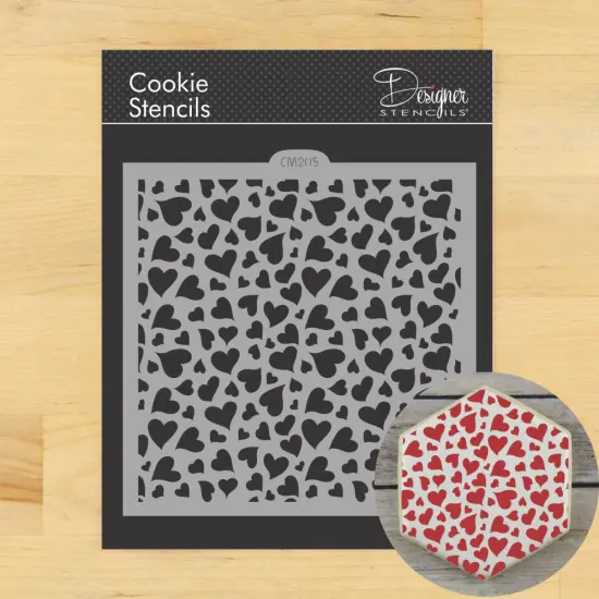 Flowing Hearts Cookie & Craft Stencil | CM205 by Designer Stencils | Cookie Decorating Tools | Baking Stencils for Royal Icing, Airbrush, Dusting Powder | Craft Stencils for Canvas, Paper, Wood | Reusable Food Grade Stencil {1}