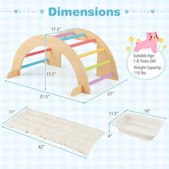 Wooden 6-in-1 Kids Climbing Arch Playset with Cushion, Storage Bin and Safety Features Multicolor {4}