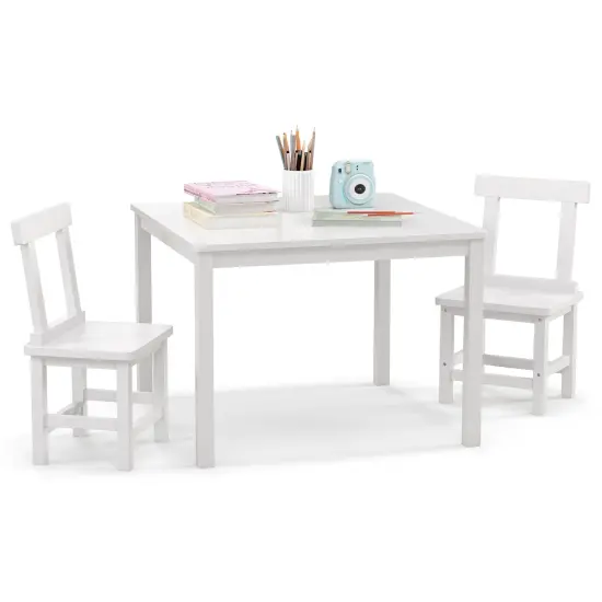 3 Pieces Wooden Children Furniture Set Including 2 Armless Chair and 1 Table White {4}