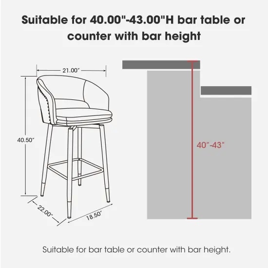 Set of 2/4 Mid-Century Modern 40.5"H Faux Leather Bar Stools with Nailhead Trim {9}