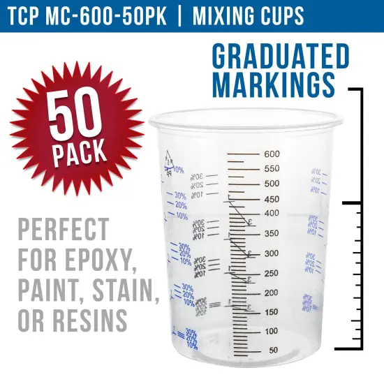 TCP Global 20 Ounce (600ml) Disposable Flexible Clear Graduated Plastic Mixing Cups - Box of 50 Cups - Use for Paint, Resin, Epoxy, Art, Kitchen {2}