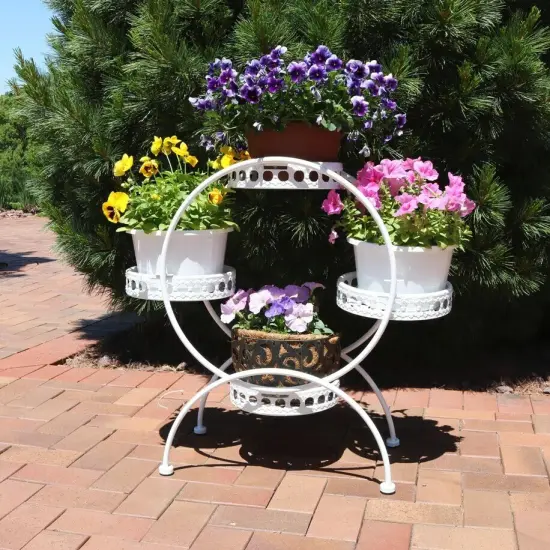 White 4-Tier Ferris Wheel Indoor/Outdoor Plant Stand - 28 in {2}