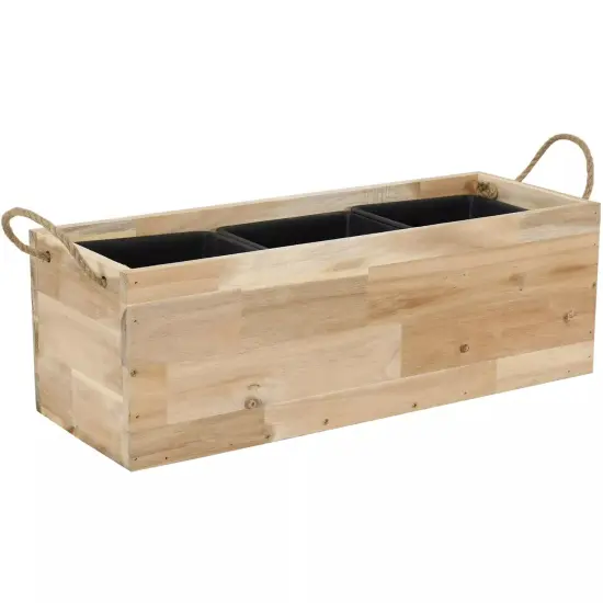 Acacia Wood Rectangle Tray Planter with Handles/Liner - Natural {1}