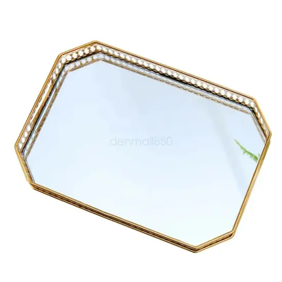 Vintage Mirrored Jewelry Tray Vanity Home Octagon Makeup Perfume Coffee Holder {1}