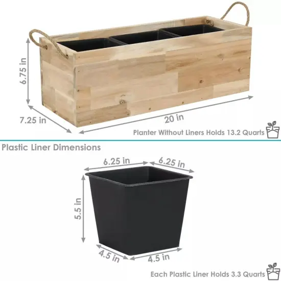 Acacia Wood Rectangle Tray Planter with Handles/Liner - Natural {3}