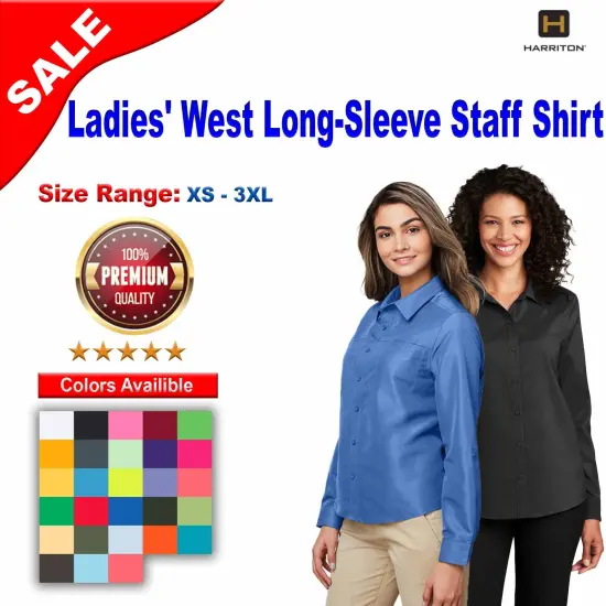 Harriton&reg; Ladies Key West Long-Sleeve Performance Staff Shirt Cloud Blue {2}