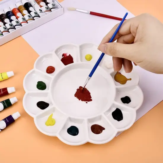 13-Well Ceramic Paint Palette Porcelain Paint Palette Tray Artist Watercolor Mixing Palette for Acrylic, Watercolor, Gouache Painting, Round {4}
