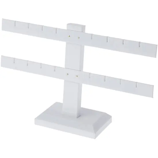 Plymor White Faux Leather Double T-Bar, Eight Pair Earring Display Stand, 10.25" W x 6.5" H {1}