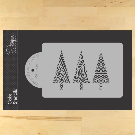 Modern Christmas Trees Cake Stencil | C949 by Designer Stencils | Cake Decorating Tools | Baking Stencils for Royal Icing, Airbrush, Dusting Powder | Reusable Plastic Food Grade Stencil for Cakes | Easy to Use & Clean Cake Stencil {2}