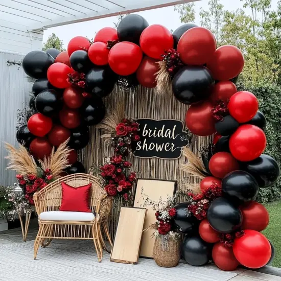 Black Red Balloon Garland - Double Stuffed Burgundy Black Balloons Premium Latex Maroon Ruby Red Balloon Arch {5}