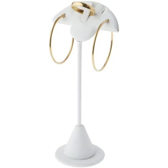 Plymor White Faux Leather Fan Shaped Two Pair Earring Display Stand, 2.75" W x 2" D x 5.75" H {3}