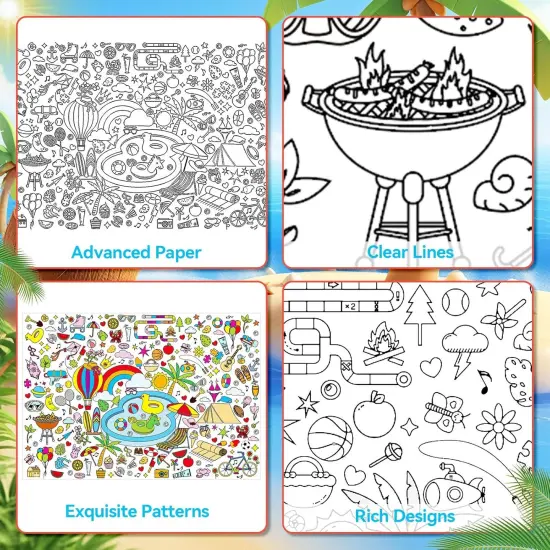 2 PCS Giant Summer Activity Coloring Poster, Under The Sea Large Coloring Tablecloth Ocean Animals Giant Color-in Paper Table Cover for Kids School Classroom Wall Birthday Crafts Supplies {5}